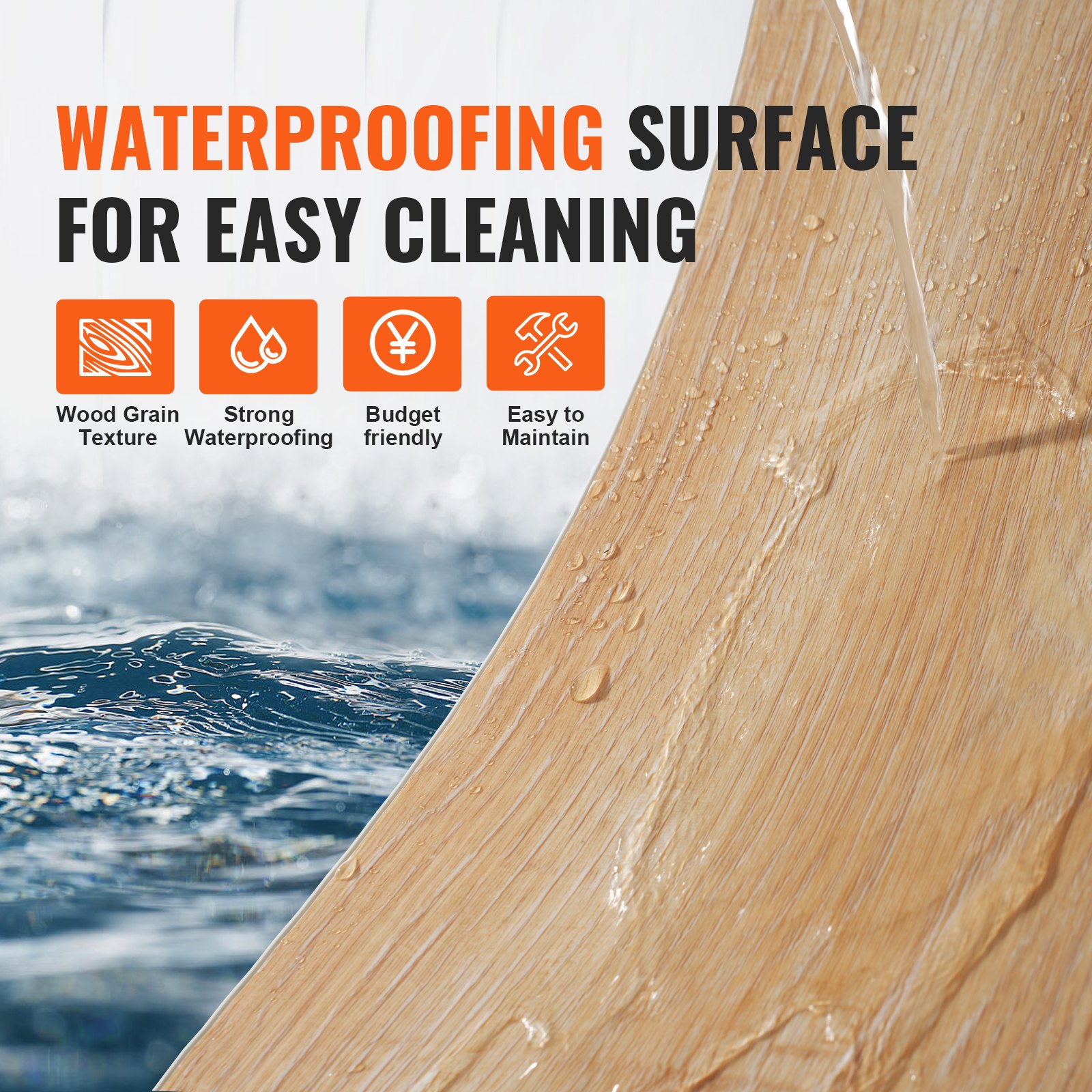 VEVOR Interlocking Vinyl Floor Tiles 48 x 7.3 inch, 10 Tiles 5.5mm Thick Snap Together, Natural Wood Grain DIY Flooring for Kitchen, Dining Room, Bedrooms & Bathrooms, Easy for Home Decor