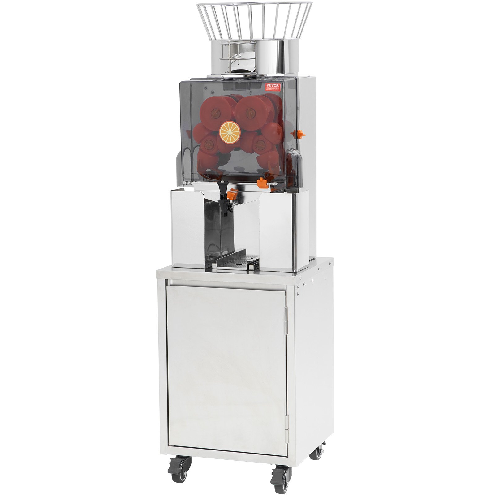VEVOR Commercial Orange Juicer, 120W Automatic Feeding Juice Extractor with Water Tap, Stainless Steel Juicer Machine 25 Oranges/Minute, with Pull-Out Filter Box, PC Cover, 3 Peel Collecting Buckets