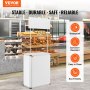 VEVOR promotion counter in a bakery setting, highlighting being waterproof, corrosion-resistant, and eco-friendly.