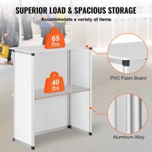 VEVOR Promotion Counter Table, Portable Tradeshow Podium Table, 30.91" x 14.96" x 71.46", Display Exhibition Counter Stand Booth Fair with Wall, Pop Up Podium with Storage Rack/Carrying Bag