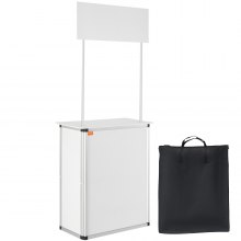 VEVOR Promotion Counter Table, Portable Tradeshow Podium Table, 30.91" x 14.96" x 71.46", Display Exhibition Counter Stand Booth Fair with Wall, Pop Up Podium with Storage Rack/Carrying Bag