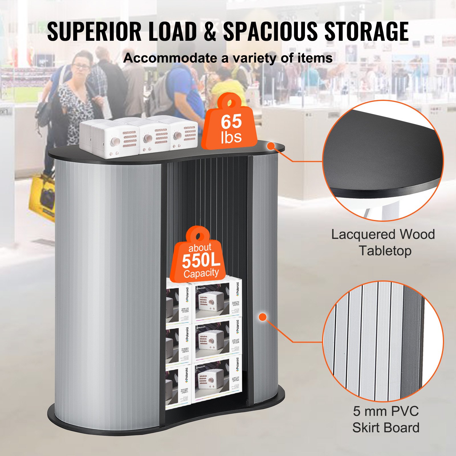 VEVOR Portable Tradeshow Podium Table, 900 x 490 x 940 mm, Display Exhibition Counter Stand Booth Fair with Wall, Foldable Promotion Retail Bar Table Pop Up Podium Counter with Carrying Bag