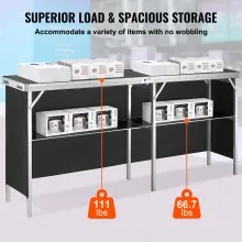 VEVOR Extra Long Folding Portable Bar Table - Tradeshow Podium Table for Indoor, Outdoor, Party, Picnic, Exhibition, Includes Carrying Case, Storage Shelf and  Black Skirt, 77.95" x 15.16" x 34.65"