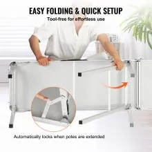VEVOR Extra Long Folding Portable Bar Table - Tradeshow Podium Table for Indoor, Outdoor, Party, Picnic, Exhibition, Includes Carrying Case, Storage Shelf and  Black Skirt, 77.95" x 15.16" x 34.65"