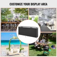 VEVOR Extra Long Folding Portable Bar Table - Tradeshow Podium Table for Indoor, Outdoor, Party, Picnic, Exhibition, Includes Carrying Case, Storage Shelf and  Black Skirt, 77.95" x 15.16" x 34.65"