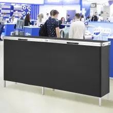 VEVOR Extra Long Folding Portable Bar Table - Tradeshow Podium Table for Indoor, Outdoor, Party, Picnic, Exhibition, Includes Carrying Case, Storage Shelf and  Black Skirt, 77.95" x 15.16" x 34.65"