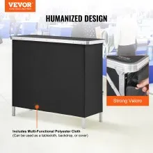 VEVOR Folding Portable Bar Table, Tradeshow Podium Table for Indoor, Outdoor, Party, Picnic, Exhibition, Includes Carrying Case, Storage Shelf and  Black Skirt, 38.39" x 15.16" x 34.25"
