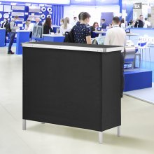 VEVOR Folding Portable Bar Table, Tradeshow Podium Table for Indoor, Outdoor, Party, Picnic, Exhibition, Includes Carrying Case, Storage Shelf and Black Skirt, 38.39" x 15.16" x 34.25“