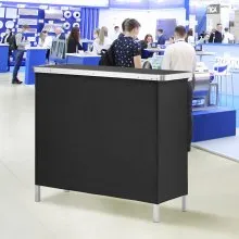 VEVOR Folding Portable Bar Table, Tradeshow Podium Table for Indoor, Outdoor, Party, Picnic, Exhibition, Includes Carrying Case, Storage Shelf and  Black Skirt, 38.39" x 15.16" x 34.25"