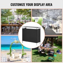 VEVOR Folding Portable Bar Table, Tradeshow Podium Table for Indoor, Outdoor, Party, Picnic, Exhibition, Includes Carrying Case, Storage Shelf and Black Skirt, 38.39" x 15.16" x 34.25“