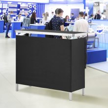 VEVOR Folding Portable Bar Table, Tradeshow Podium Table for Indoor, Outdoor, Party, Picnic, Exhibition, Includes Carrying Case, Storage Shelf and Black Skirt, 38.39" x 15.16" x 34.25“