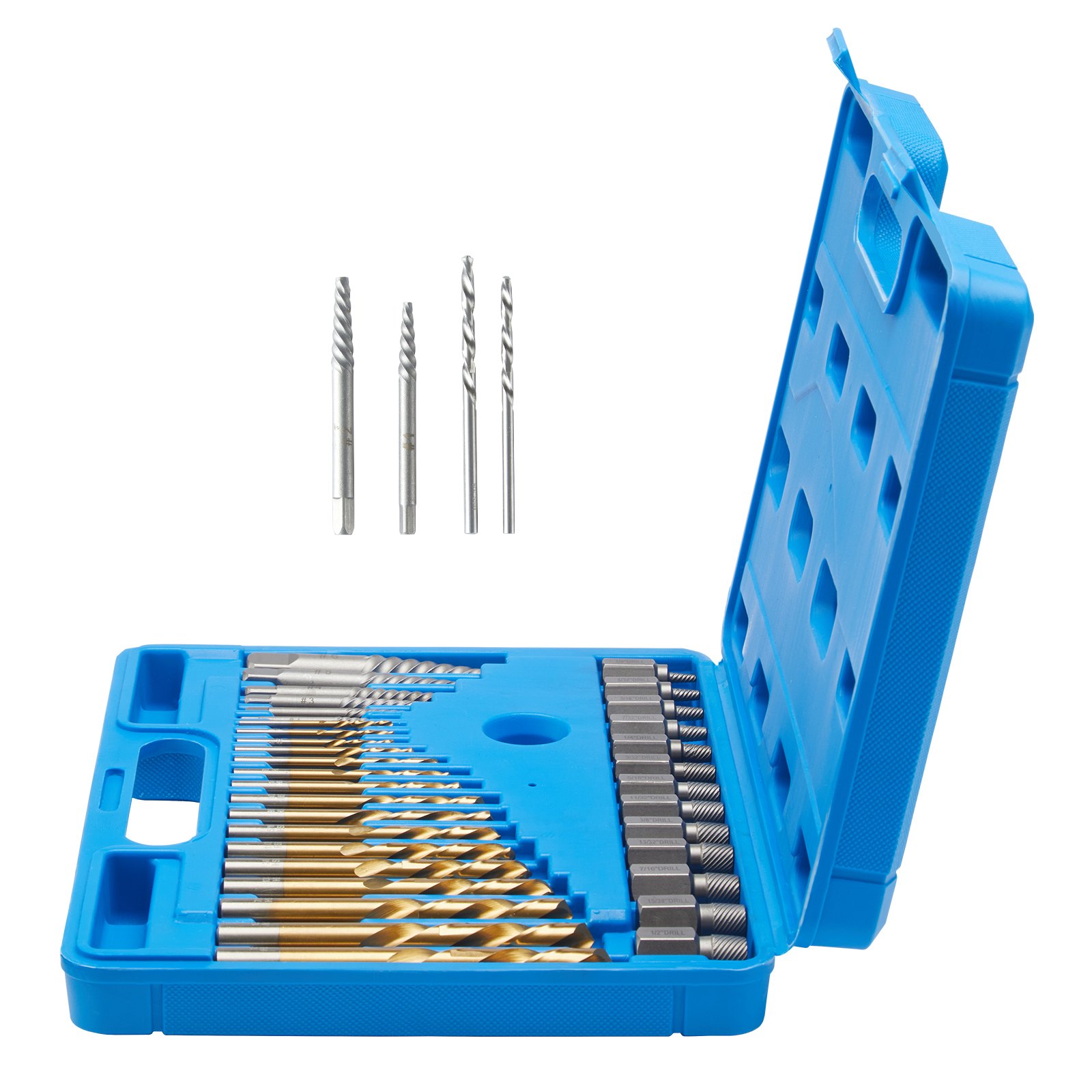 VEVOR Screw Extractor with Drill Bit Set, 35-Piece Bolt Extractor Kit, 19 PCS Bolt Extractors and 16 PCS Reverse HSS Drill Bits, with Storage Case, for Removing Damaged Bolts, Screws, and Nuts