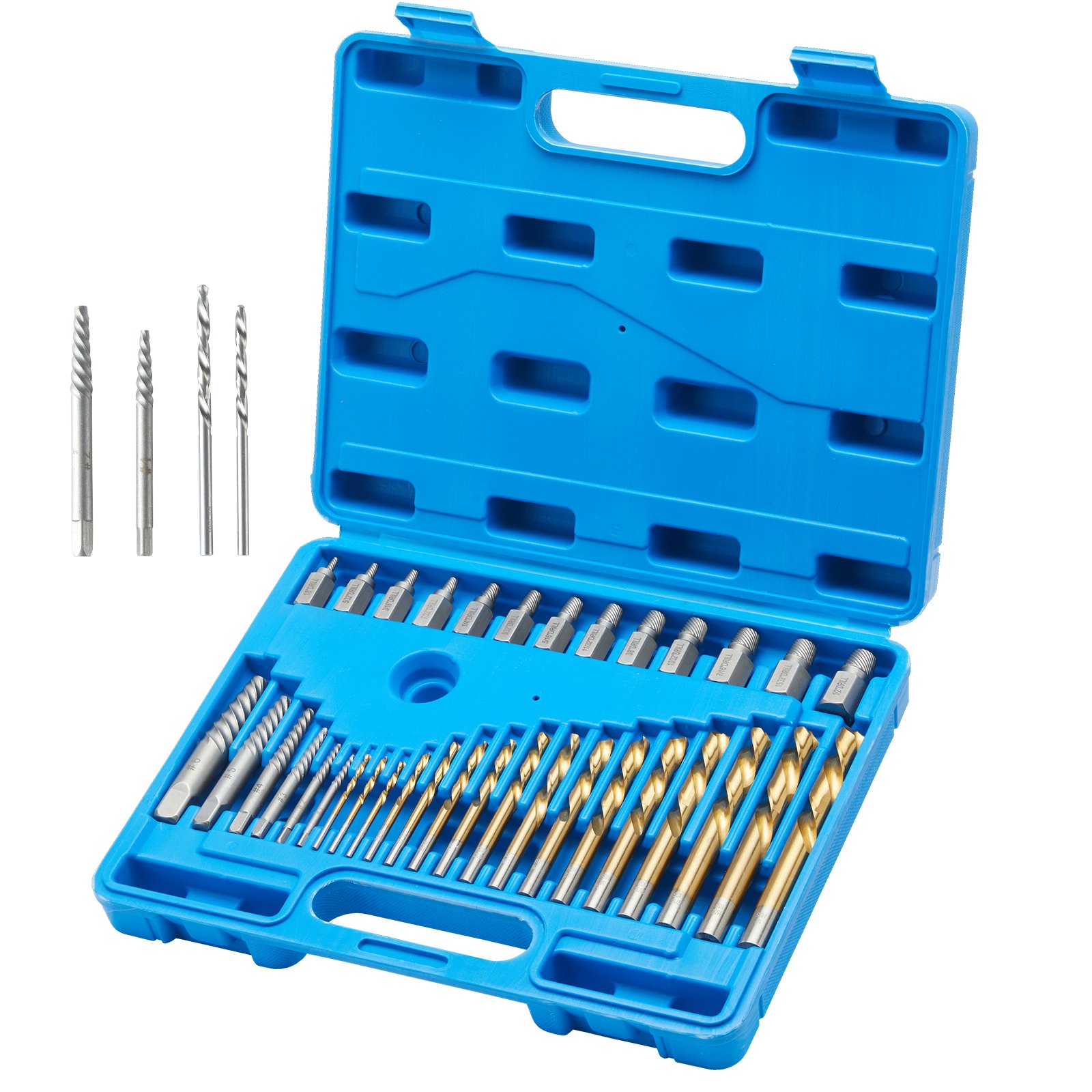 VEVOR Screw Extractor with Drill Bit Set, 35-Piece Bolt Extractor Kit, 19 PCS Bolt Extractors and 16 PCS Reverse HSS Drill Bits, with Storage Case, for Removing Damaged Bolts, Screws, and Nuts