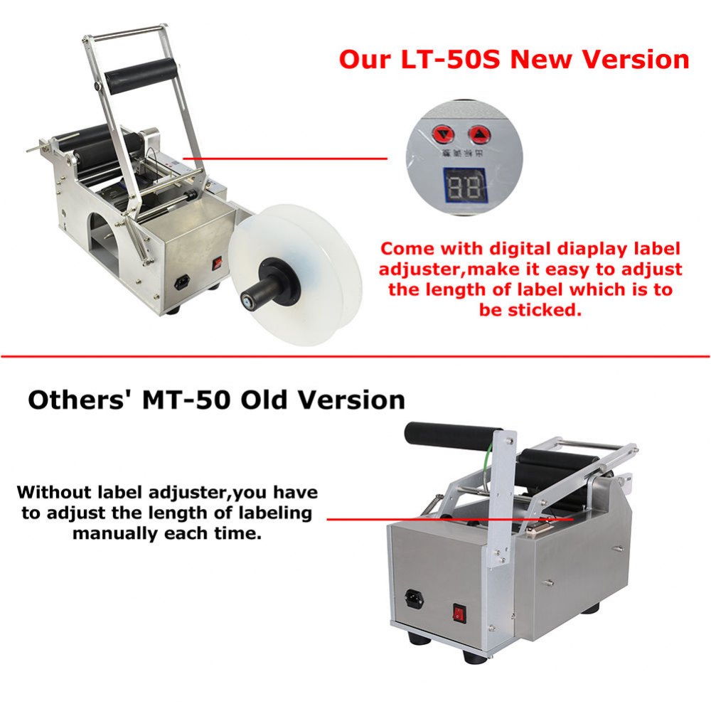 VEVOR LT-50S semi-Auto Round Bottle Labeling Machine, Adjustable Bottle Labeler PLC Control 50pcs/min, Round Tank Intelligent Digtal Display for Bottles 20-120mm