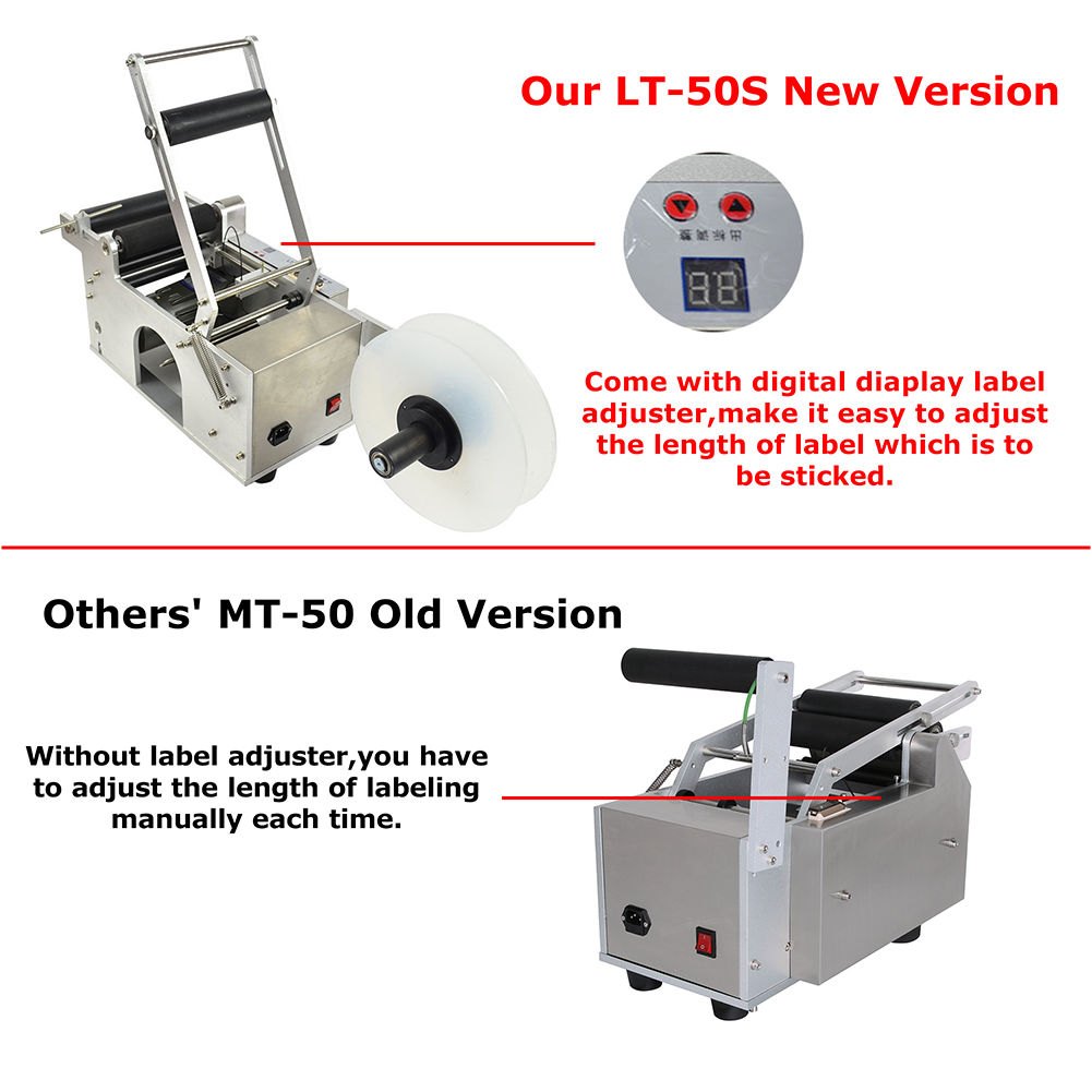 VEVOR LT-50S semi-Auto Round Bottle Labeling Machine, Adjustable Bottle Labeler PLC Control 50pcs/min, Round Tank Intelligent Digtal Display for Bottles 20-120mm