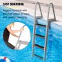 VEVOR Removable Dock Ladder with Rubber Mat, Pontoon Boat Ladder with Mounting Hardware, Swim Ladder Aluminum, Each Step 16" x 4", 350Lbs Load, for Lake, Marine Boarding, Pool