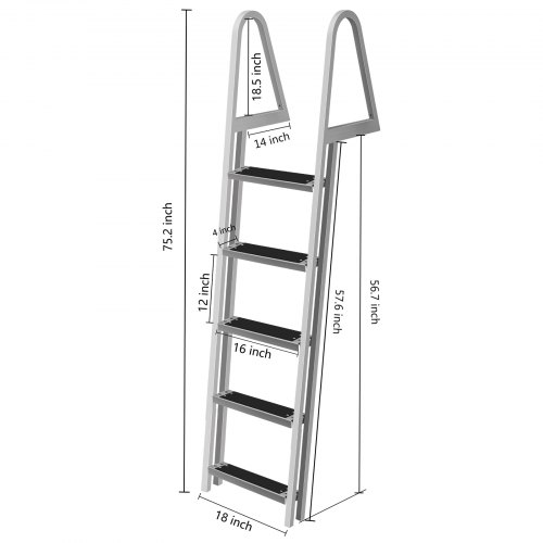 VEVOR Aluminum Dock Ladder Flip-Up Boat Dock Ladder 5 Steps With 350lbs Load P 010763280022 VEVOR Aluminum Dock Ladder Flip-Up Boat Dock Ladder 5 Steps With 350lbs Load P 010763280022