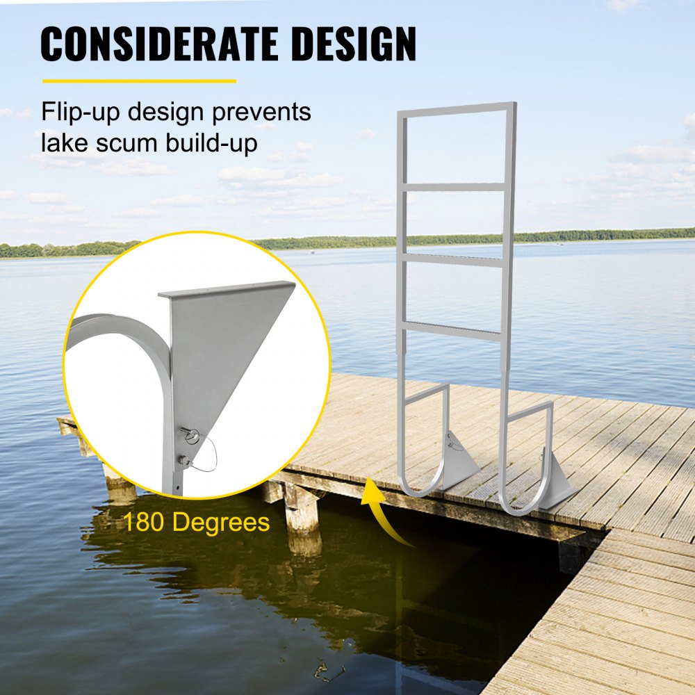 VEVOR Escaleras de muelle abatibles, escalera de muelle con alfombrilla de goma, escalera de baño de aluminio de 4 escalones, cada escalón de 21,5 pulgadas, carga de 350 libras, para lago, embarque marino, piscina
