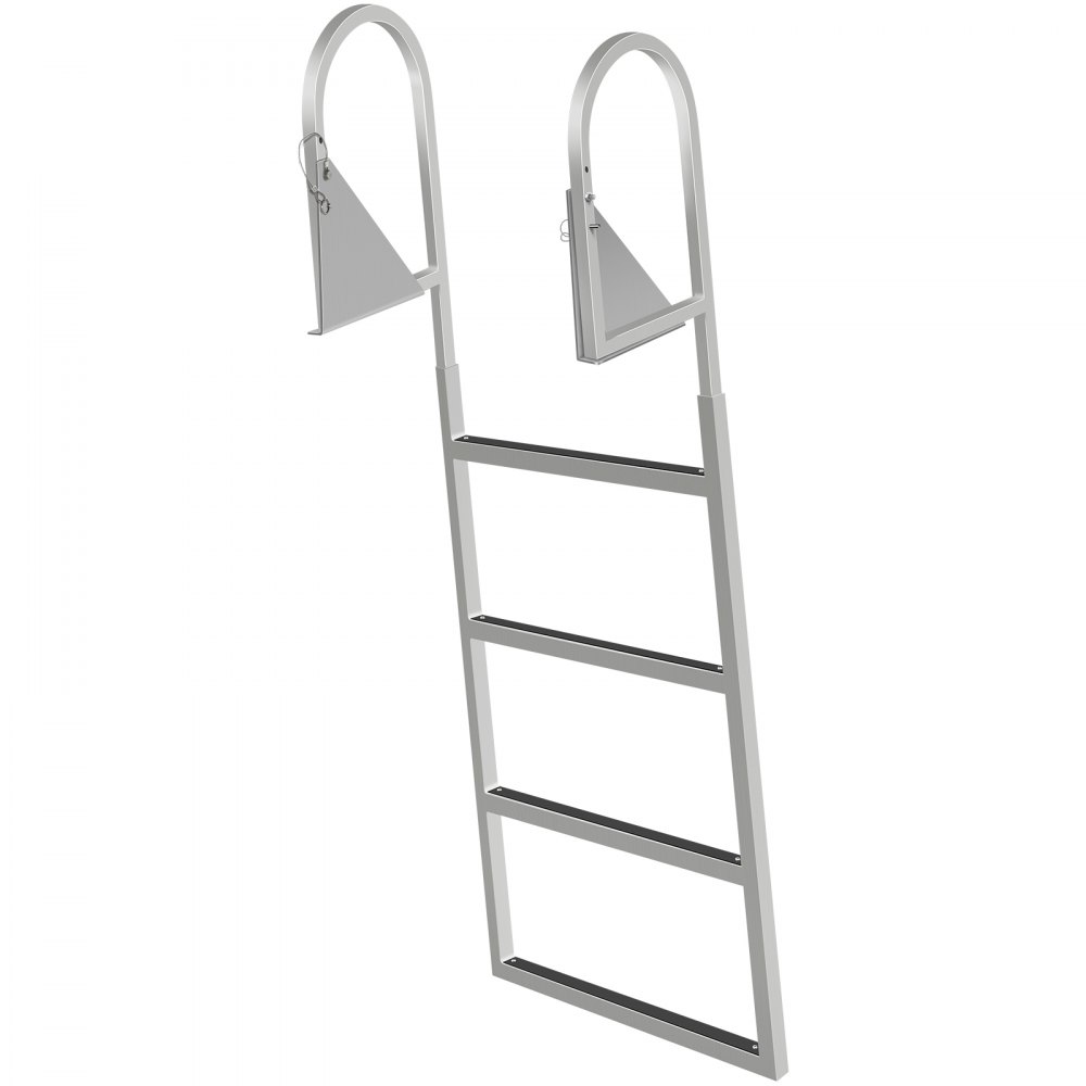 VEVOR Escaleras de muelle abatibles, escalera de muelle con alfombrilla de goma, escalera de baño de aluminio de 4 escalones, cada escalón de 21,5 pulgadas, carga de 350 libras, para lago, embarque marino, piscina