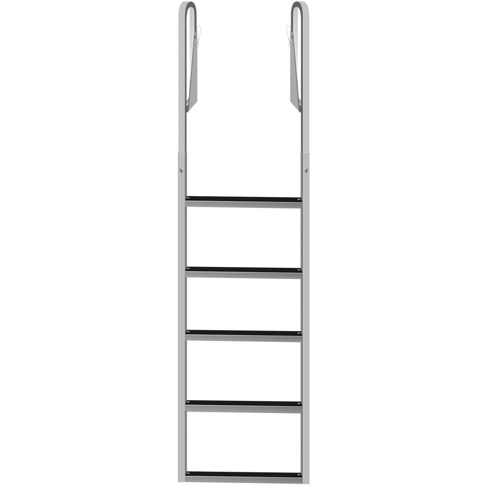 VEVOR Escaleras de muelle abatibles, escalera de muelle con alfombrilla de goma, escalera de baño de aluminio de 5 escalones, cada escalón 21.5" x 1.2", carga de 350 libras, para lago, embarque marino, piscina