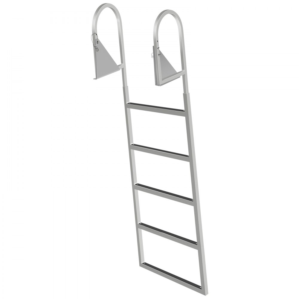 VEVOR Escaleras de muelle abatibles, escalera de muelle con alfombrilla de goma, escalera de baño de aluminio de 5 escalones, cada escalón 21.5" x 1.2", carga de 350 libras, para lago, embarque marino, piscina