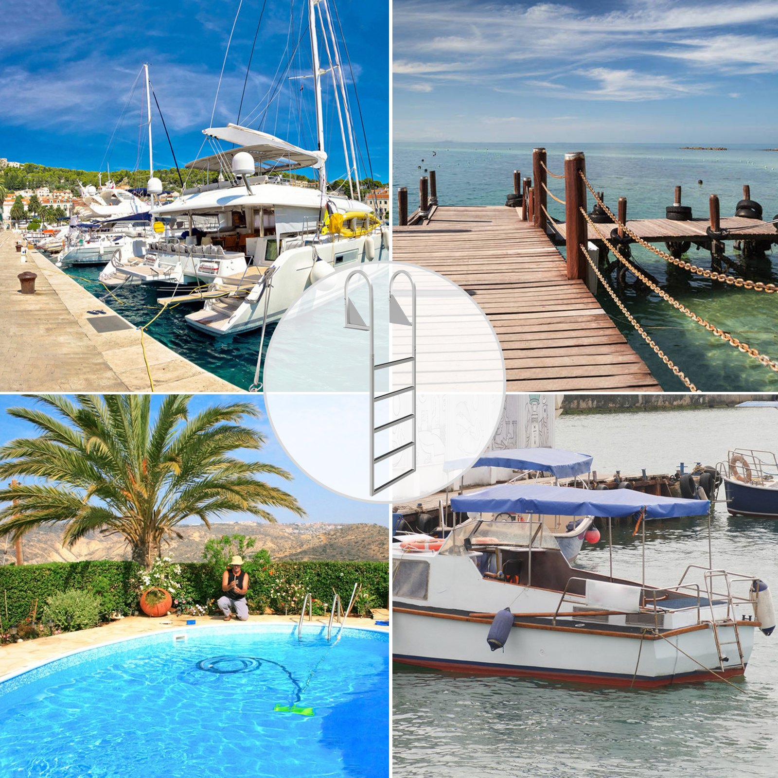 VEVOR Dock Ladders Flip Up, Dock Ladder with Rubber Mat, Swim Ladder Aluminum 5 Step, Each Step 546 x 30 mm, 160 kg Load, for Lake, Marine Boarding, Pool