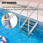 VEVOR 4 Steps Aluminum Dock Ladder, Boat Dock Ladder 558mm Wide Step, Aluminum Boat Ladder Removable Dock Stairs with Handrails, Welded Boarding Dock Ladder, Stainless Steel Mounting Hardware