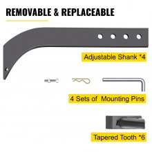 VEVOR Box Blade Shank, 46.4cm Scarifier Shank, 4 Holes Box Scraper Shank, Ripper Shank with Removable Tapered Teeth and Pins, Adjustable Shanks Assembly for Replacement, Digging, Plowing, 4PCS