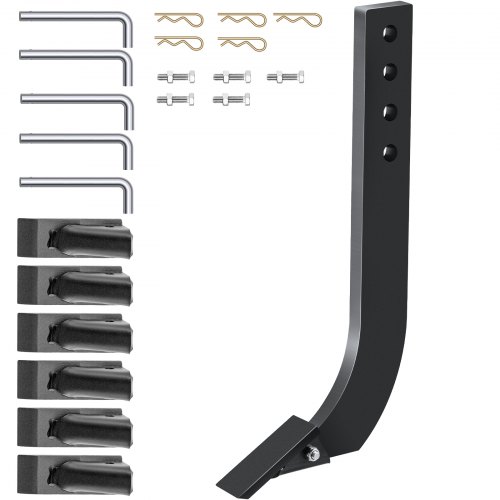 VEVOR Box Blade Shank, 18'' Scarifier Shank, 4 Holes Box Scraper Shank, Ripper Shank with Removable Tapered Teeth and Pins, Adjustable Shanks Assembly for Replacement, Digging, Plowing, 5PCS