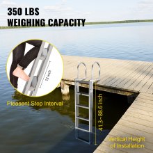 VEVOR Aluminum Dock Ladder 6-step, Boat Ladder 330lbs Weight Capacity, 21inch Step, Fixed Dock Ladder w/ Handrails and Matte Finish, Dock Lift Ladder for Dock, Pontoon, Swimming Pool