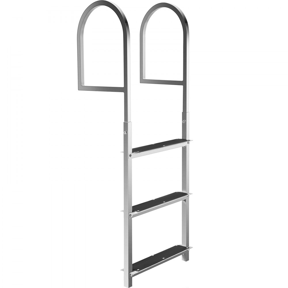 Escalera de muelle VEVOR con alfombrilla de goma, escalera de barco de pontón de aluminio de 3 peldaños, cada escalón de 18 x 4 pulgadas, escalera de natación de 330 libras de carga, para lago, embarque marino, piscina