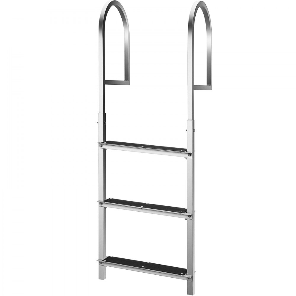 Escalera de muelle VEVOR con alfombrilla de goma, escalera de barco de pontón de aluminio de 3 peldaños, cada escalón de 18 x 4 pulgadas, escalera de natación de 330 libras de carga, para lago, embarque marino, piscina