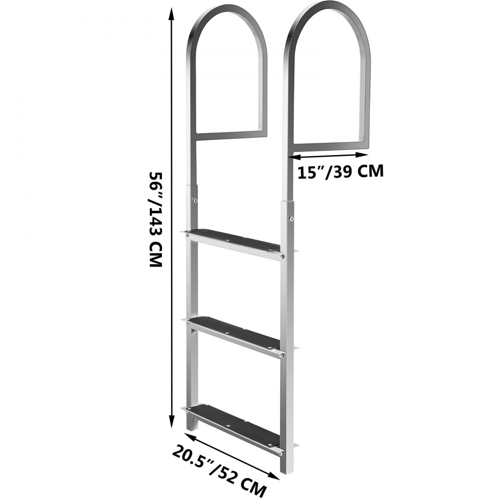 Escalera de muelle VEVOR con alfombrilla de goma, escalera de barco de pontón de aluminio de 3 peldaños, cada escalón de 18 x 4 pulgadas, escalera de natación de 330 libras de carga, para lago, embarque marino, piscina