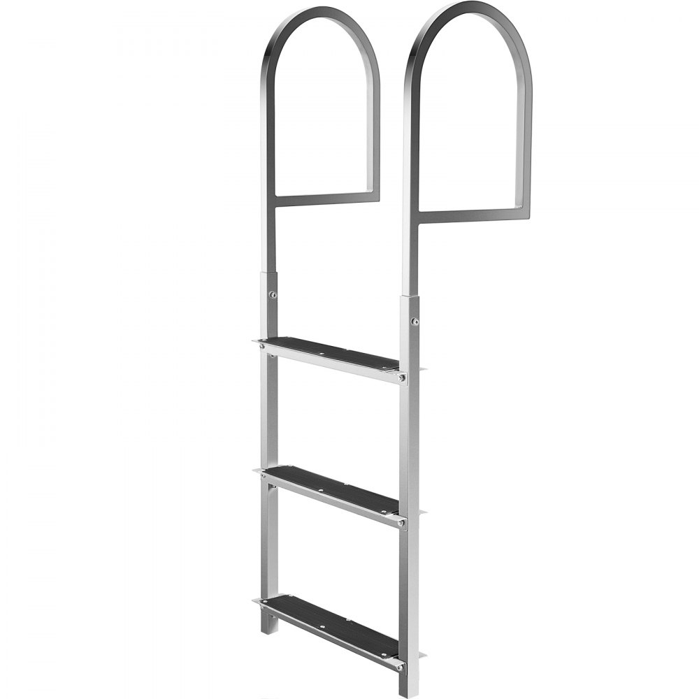 Escalera de muelle VEVOR con alfombrilla de goma, escalera de barco de pontón de aluminio de 3 peldaños, cada escalón de 18 x 4 pulgadas, escalera de natación de 330 libras de carga, para lago, embarque marino, piscina
