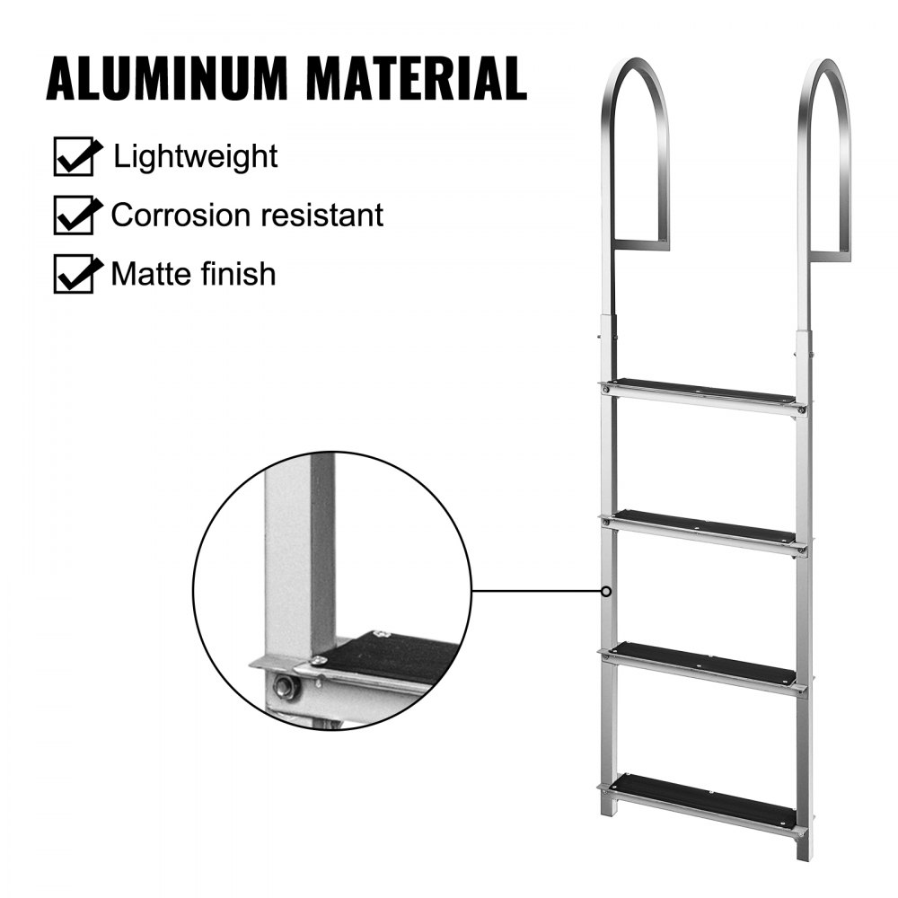 VEVOR Dock Ladder with Rubber Mat, Pontoon Boat Ladder Aluminum 4 Step, Each Step 18" x 4", Swim Ladder 330Lbs Load, for Lake, Marine Boarding, Pool