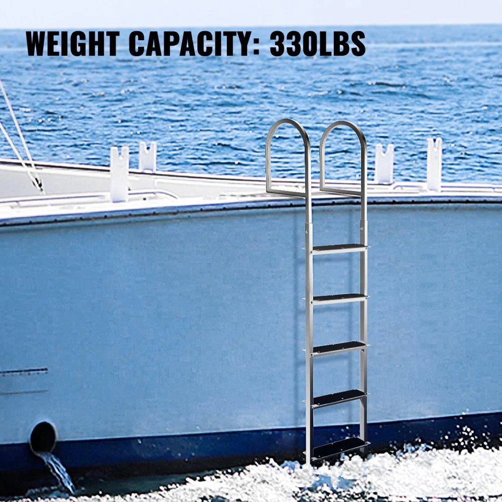 Escalera de aluminio Vevor para muelle, escalera para barco, 5 escalones, capacidad de 330 libras, escalera fija para muelle