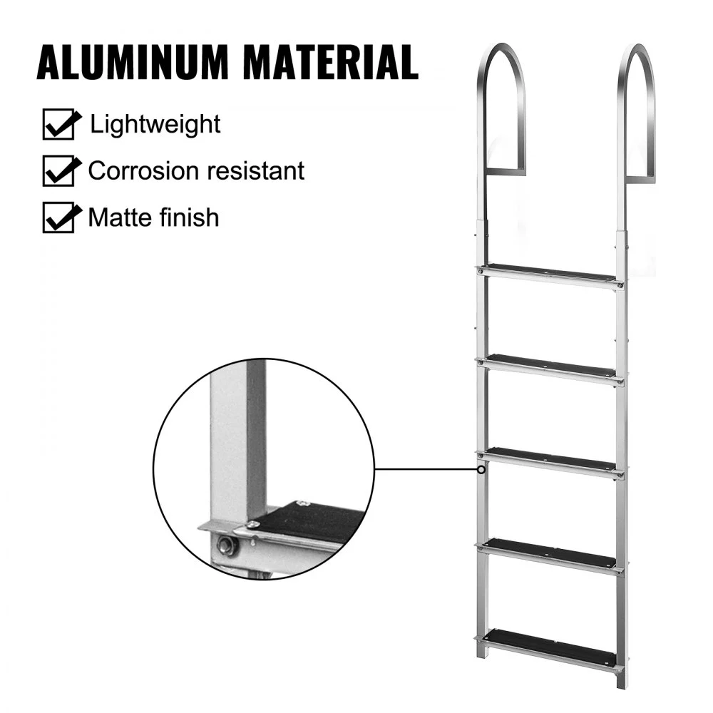 Escalera de aluminio Vevor para muelle, escalera para barco, 5 escalones, capacidad de 330 libras, escalera fija para muelle