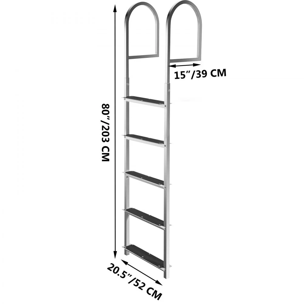 Escalera de aluminio Vevor para muelle, escalera para barco, 5 escalones, capacidad de 330 libras, escalera fija para muelle