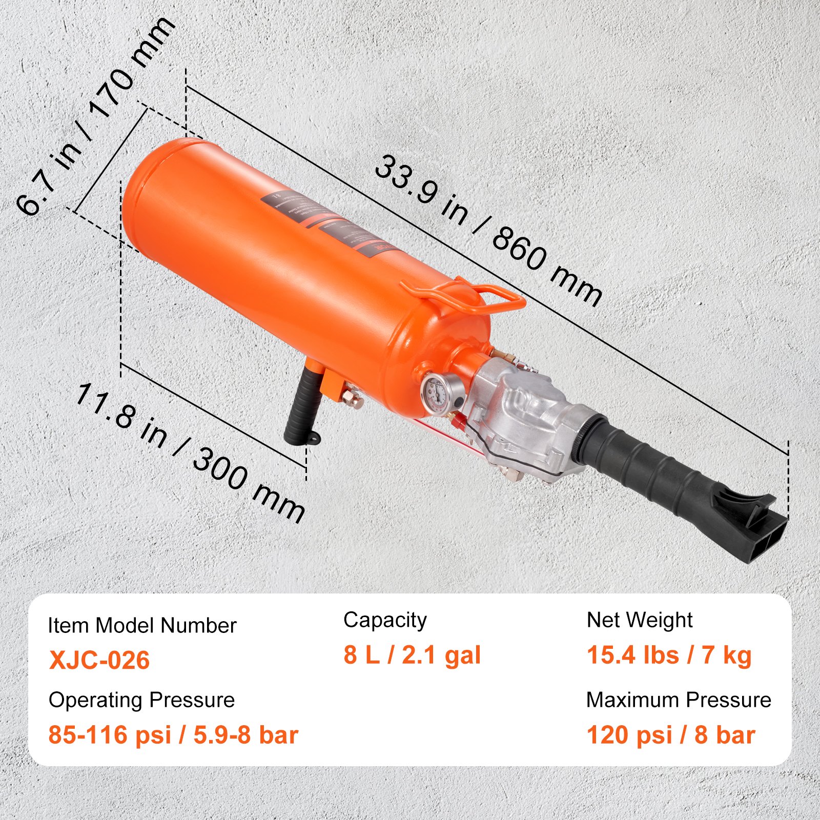VEVOR Tire Bead Setter, 8L Capacity, 120 PSI Air Bead Blaster, Handheld Inflation Device, 85-116 PSI for Trucks, ATVs, Cars, and Tractor Tire Repairs