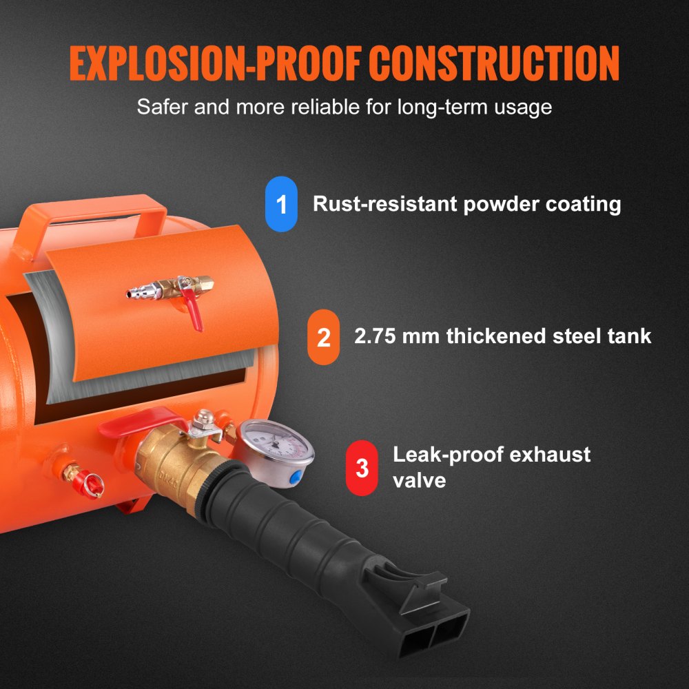 VEVOR Tire Bead Blaster, 5 Gal/19L, Includes Pressure Gauge & Handle, 145 PSI, Suitable for Seating Tires on Cars, Trucks, ATVs with 85-116 PSI Operating Range
