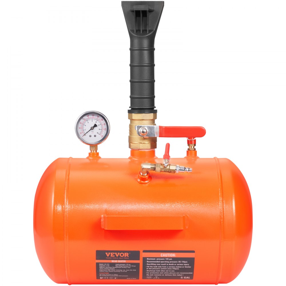 VEVOR Tire Bead Blaster, 5 Gal/19L, Includes Pressure Gauge & Handle, 145 PSI, Suitable for Seating Tires on Cars, Trucks, ATVs with 85-116 PSI Operating Range