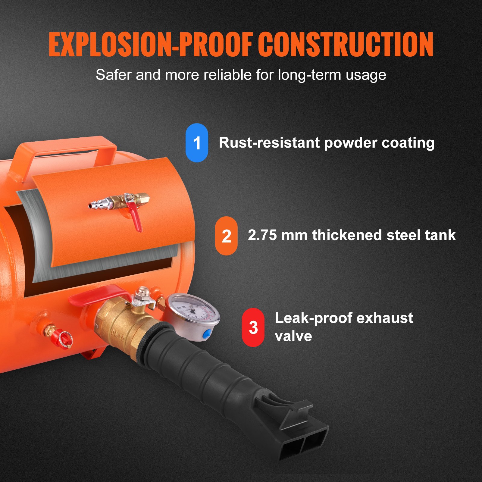 VEVOR Tire Bead Blaster, 5 Gal/19L, Includes Pressure Gauge & Handle, 145 PSI, Suitable for Seating Tires on Cars, Trucks, ATVs with 85-116 PSI Operating Range