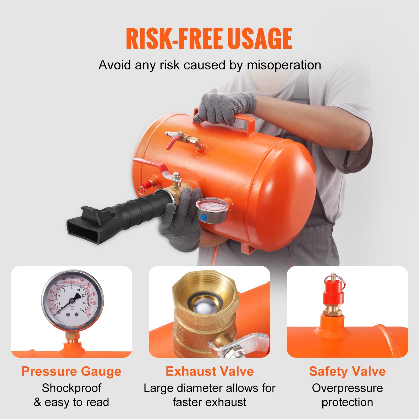 VEVOR Tire Bead Blaster, 5 Gal/19L, Includes Pressure Gauge & Handle, 145 PSI, Suitable for Seating Tires on Cars, Trucks, ATVs with 85-116 PSI Operating Range