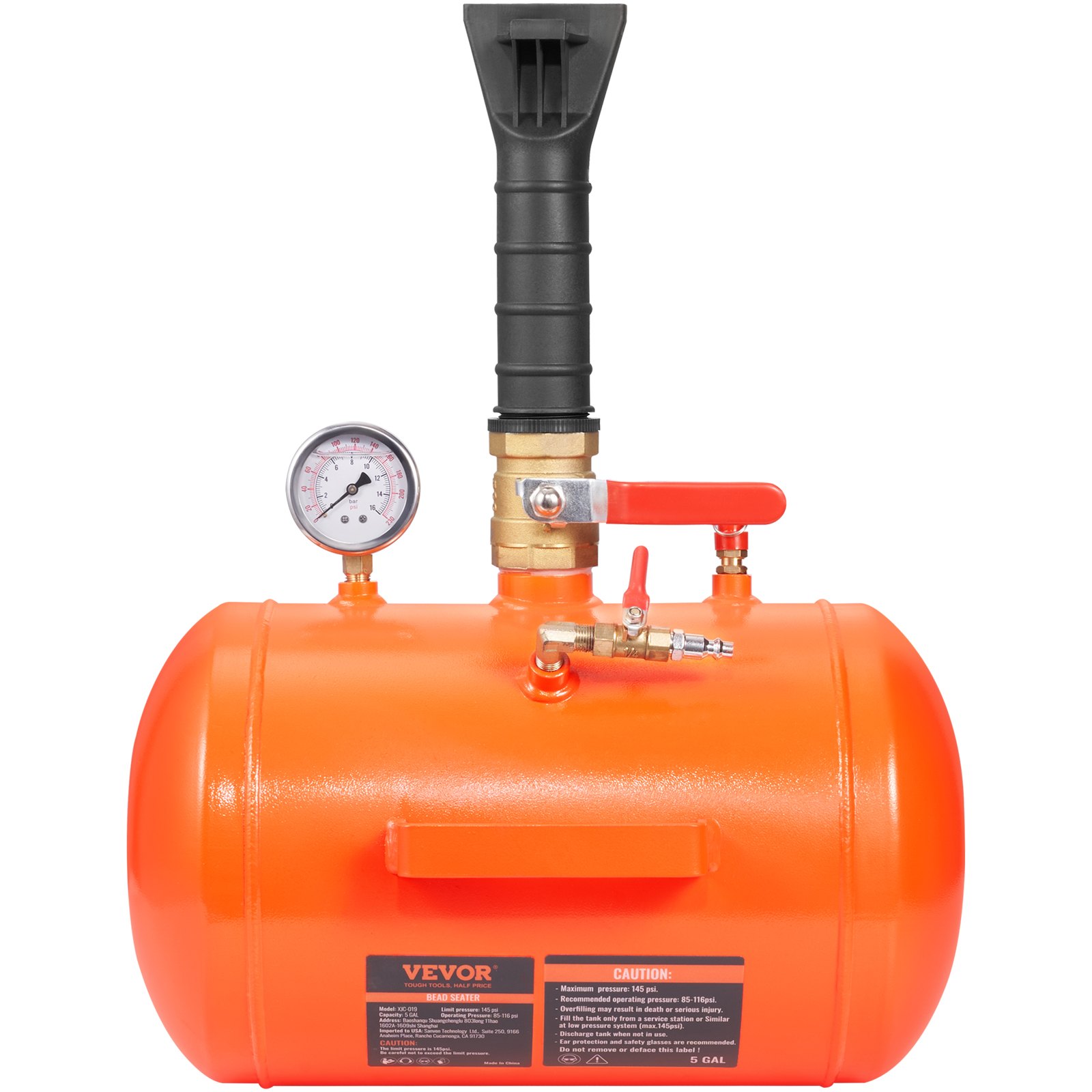 VEVOR Tire Bead Blaster, 5 Gal/19L, Includes Pressure Gauge & Handle, 145 PSI, Suitable for Seating Tires on Cars, Trucks, ATVs with 85-116 PSI Operating Range