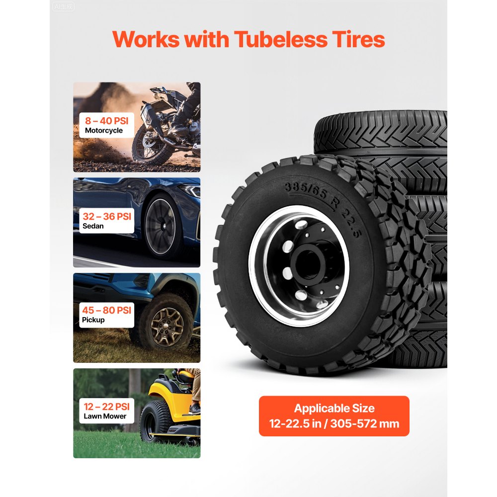 VEVOR Portable Tire Bead Seater, 2.6 Gal/10 L Air Bead Blaster, Handheld Tire Inflator Tool, 87-116 PSI Operating Pressure, Trigger Seating Inflator for Car, Compact SUV, Light Truck, E-Bike, RV, ATV