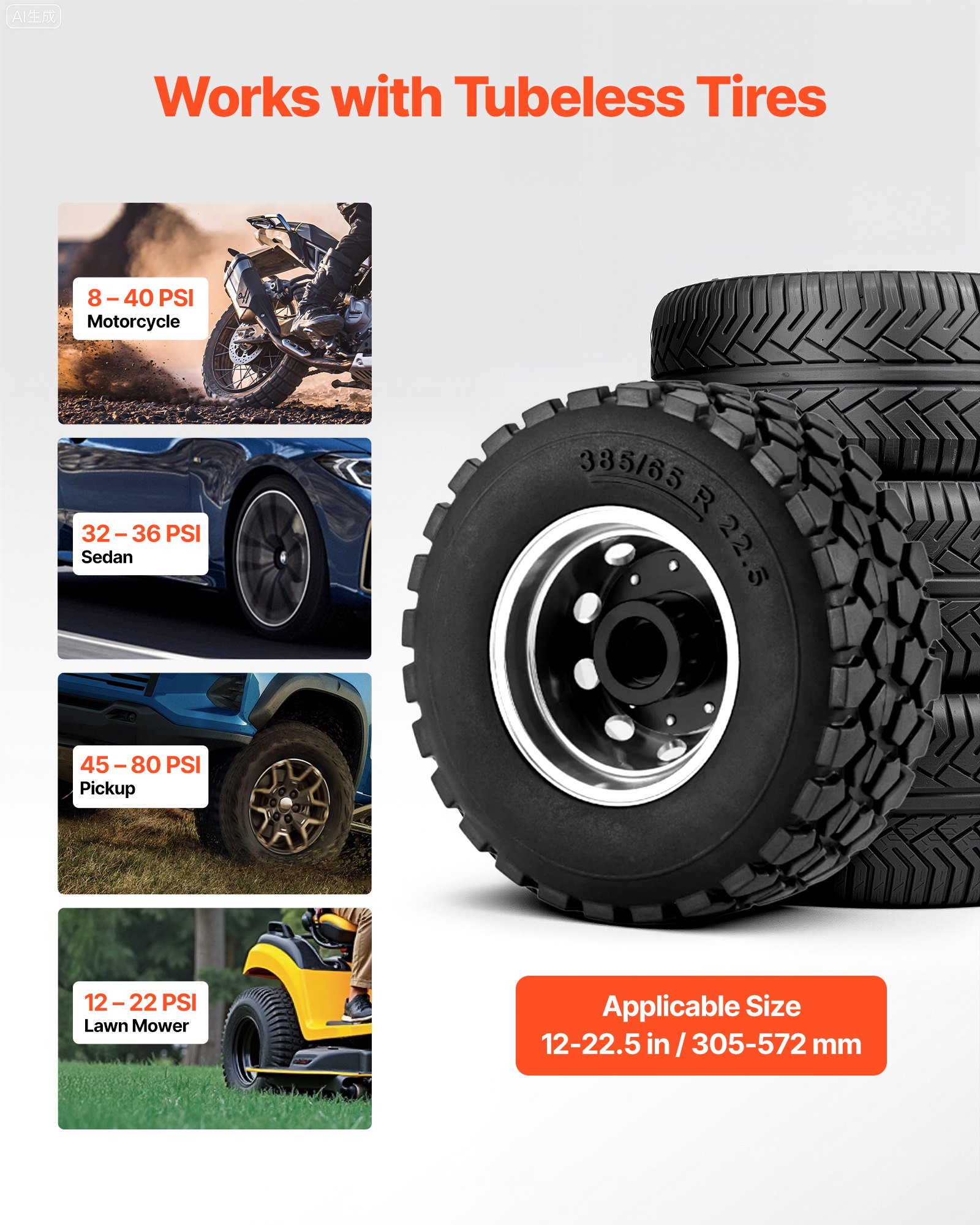 VEVOR Portable Tire Bead Seater, 2.6 Gal/10 L Air Bead Blaster, Handheld Tire Inflator Tool, 87-116 PSI Operating Pressure, Trigger Seating Inflator for Car, Compact SUV, Light Truck, E-Bike, RV, ATV