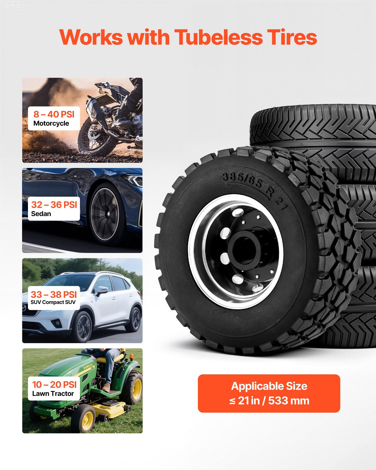 VEVOR Portable Tire Bead Seater, 2.1 Gal / 8 L Air Bead Blaster, Handheld Tire Inflator Tool, 87-116 PSI Operating Pressure, Trigger Seating Inflator for Car, Compact SUV, Light Truck, E-Bike, RV, ATV