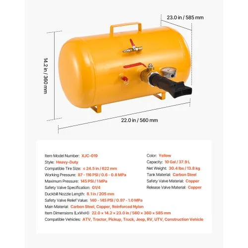 Rehvi õhkkahur 37,9 l, kollane — pilt 7