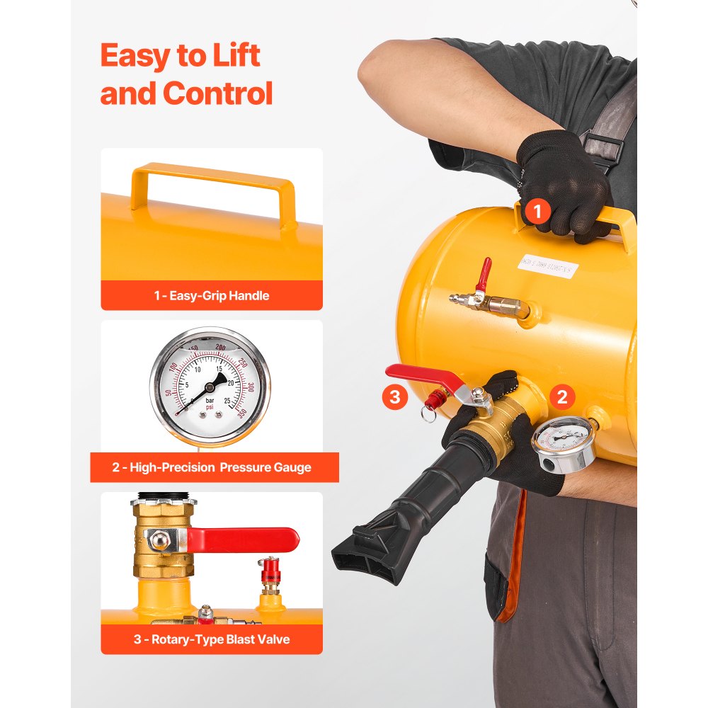 VEVOR Air Tire Bead Seater, 5 Gal / 18.9 L, Heavy Duty Tire Bead Blaster Tool, 87-116 PSI Operating Pressure, Air Trigger Seating Inflator for Pickup, Truck, ATV, Jeep, Van, Lawn Tractor, RV, Yellow