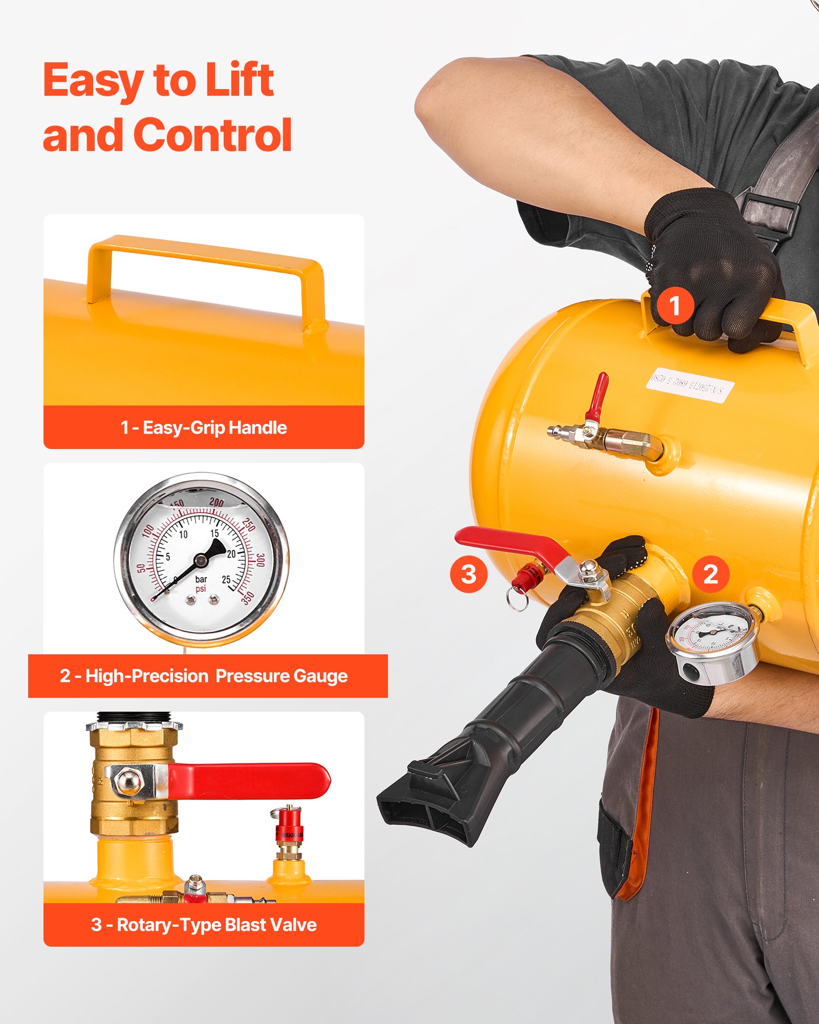 VEVOR Air Tire Bead Seater, 5 Gal / 18.9 L, Heavy Duty Tire Bead Blaster Tool, 87-116 PSI Operating Pressure, Air Trigger Seating Inflator for Pickup, Truck, ATV, Jeep, Van, Lawn Tractor, RV, Yellow